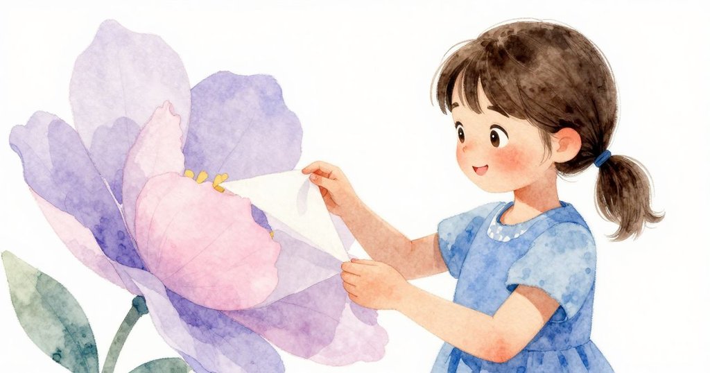 克拉拉以傾斜視角展現展開紙層的瞬間,紙花如花瓣逐漸綻放,充滿創意與動感