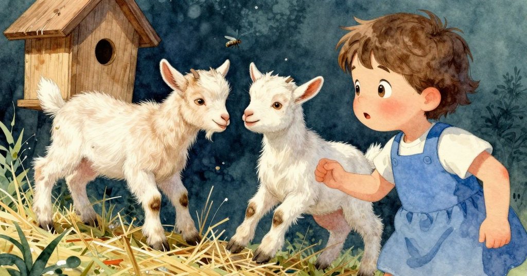 小昆蟲從低角度躍過稻草尖端，木製巢箱旁輕風起舞，細膩光線映出自然生動場景