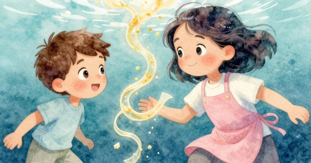 從水下視角看麵盤中濃稠醬汁流動，麵條與起舞起落的起司碎片展現魔幻味覺之旅