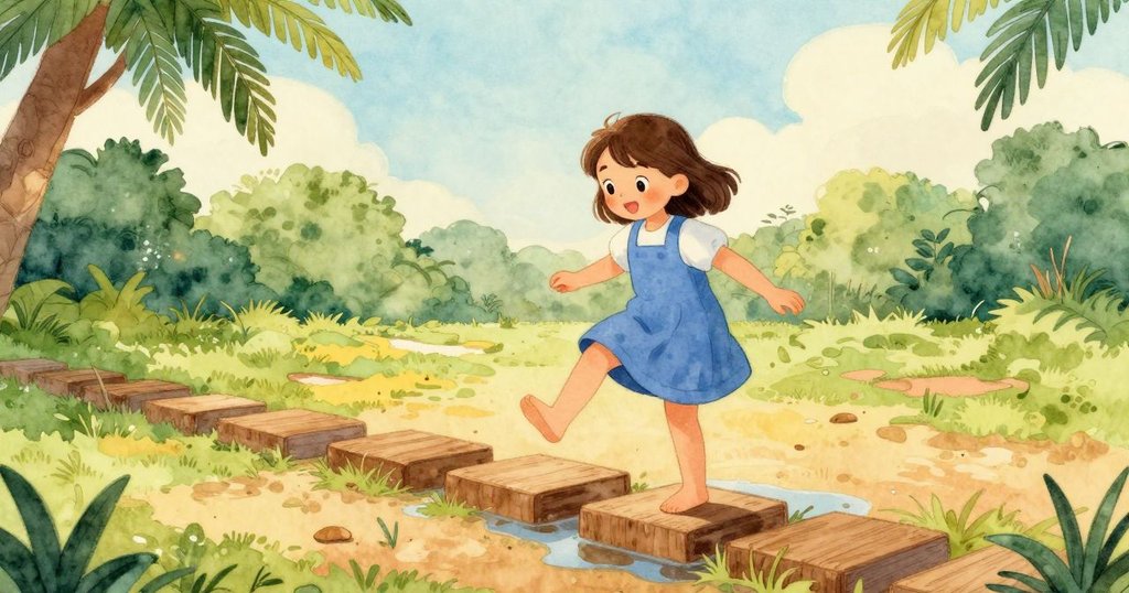 Marisol在黎明時分走進閃耀著水坑的小院, 腳靴上滴著水, 表情充滿期待與興奮