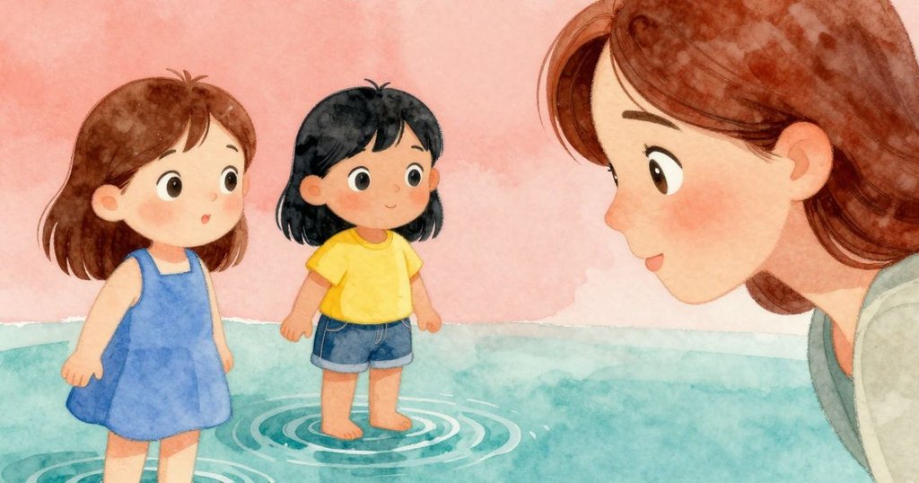 Marisol特寫眼神, 憑著對閃爍水面驚奇的注視, 傍晚柔光下流露出好奇心