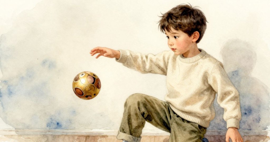 約克靜靜坐於窗邊,一顆紙球輕撲他的膝蓋,展現室內溫馨與活潑互動