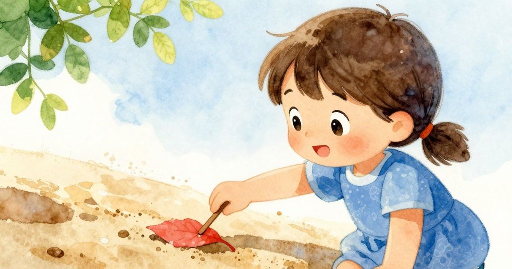 布萊斯伸出手拿平木棒輕輕點擊紅楓葉,近距離展現自然細節,表情專注投入。