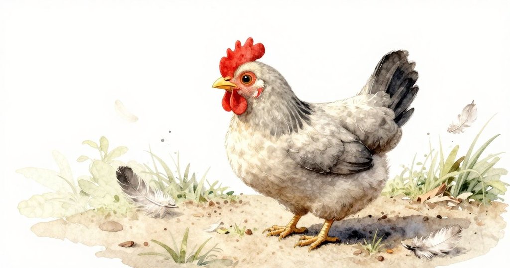 雞隻在花園小徑上鶴立雞群，低角度觀看羽毛隨光輕舞，展現出生動且自然的場景