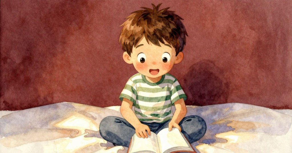 Kit 坐著打開厚書,書頁上有護士圖片,柔和光線映照臉龐,表情堅定,室內溫暖舒適。