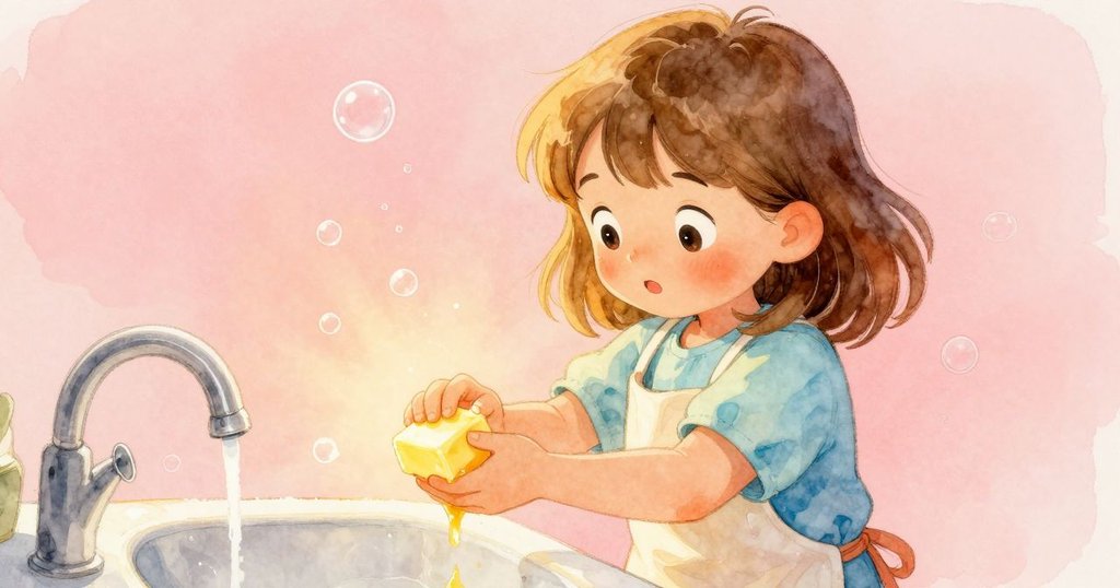 畫面聚焦於陽光下奶油逐漸融化與水槽中泡泡輕舞，細節豐富，充滿詩意轉變與溫暖感