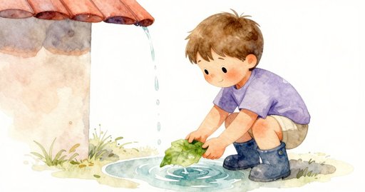 Leaf Boat Slides Across the Puddle