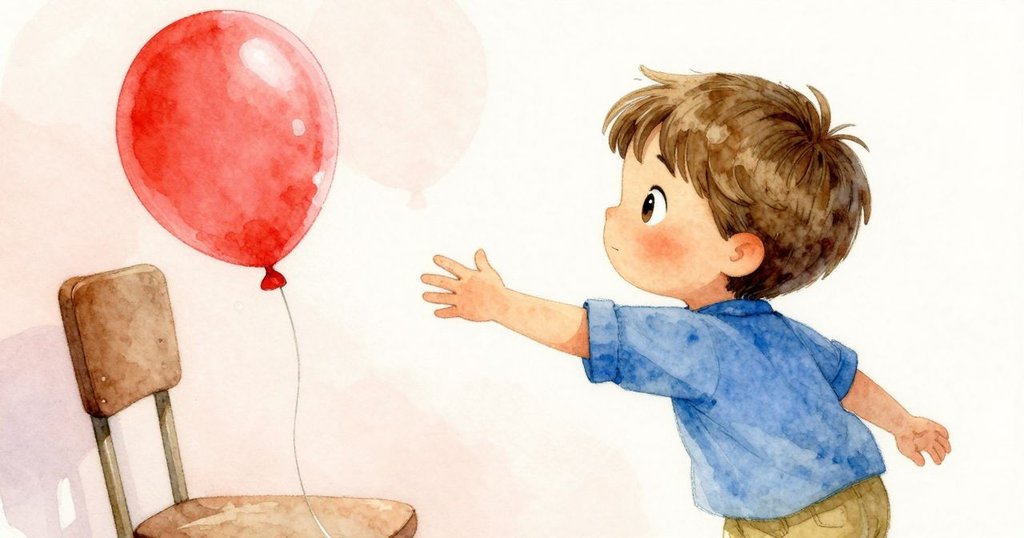 Reese伸手試圖穩住椅上顫抖的半充氣球，氣球細膩顫動上映出微妙挑戰，神情顯示關懷與決心