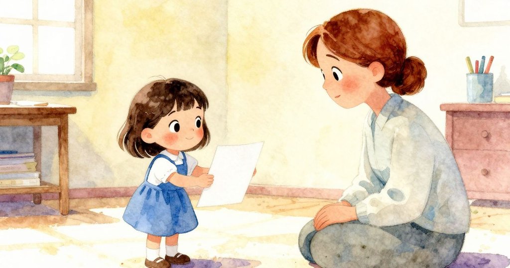 Willa 小心翼翼鋪設紙片，老師溫柔注視，室內溫暖光線中展現創作與指導互動