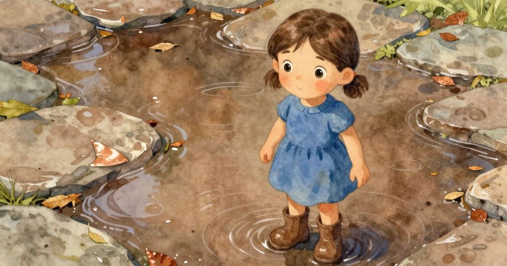 細緻特寫展示水面上石頭反射出的銀光，漣漪微妙蕩漾，落葉隨水輕漂，顯示出自然紋理之美