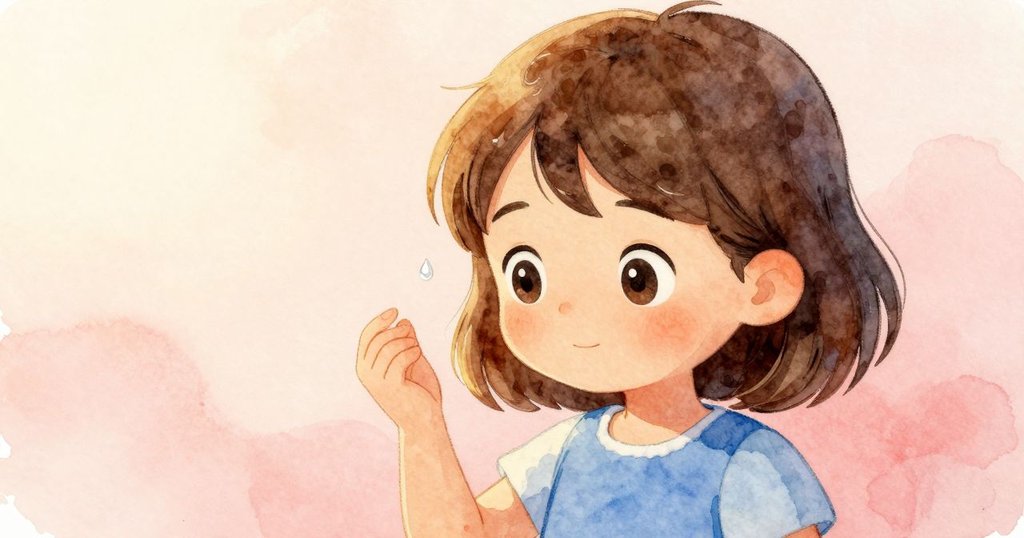 凱雅近鏡頭特寫，頭髮上落下水珠，她露出驚喜且溫柔的表情，展現故事發展初期的細節