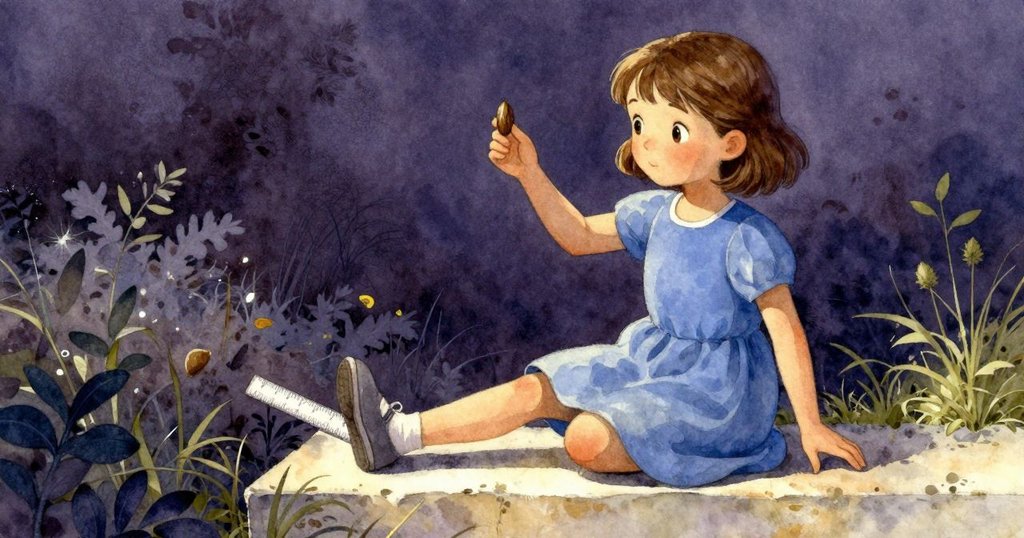 畫面分割呈現凱雅肩上跳動的種莢與滑落觸碰鞋子的塑膠尺，細膩呈現故事情節發展