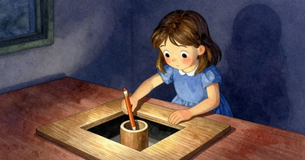 普魯在室內的隱秘角落發現桌上秘密平台，用木塊穩住傾斜的杯子，展現細膩探索精神