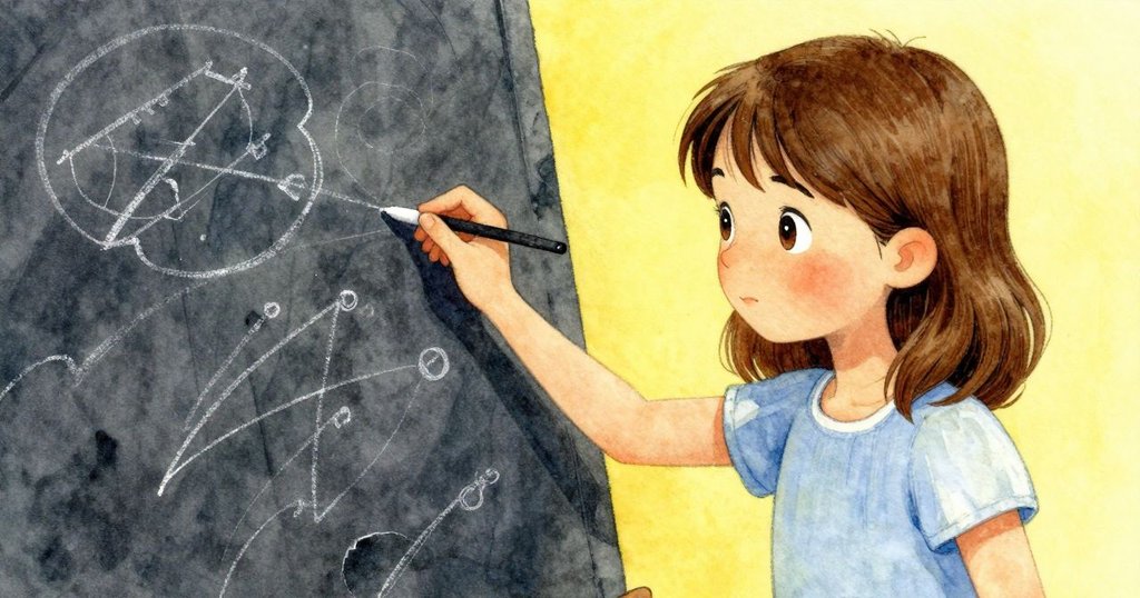 喬艾爾用手指細看層疊的石板粉筆痕跡，展現時間流逝的歷史感，神情溫柔且專注。