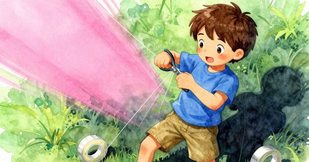 Nestor斜角修補線路，使用剪刀及膠帶，動作專注且角度獨特，展現修理現場