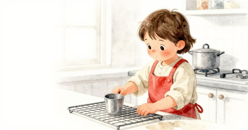 Verity在溫暖明亮的廚房內忙碌製作可麗餅, 冷卻架上擺滿微捲邊的薄餅, 銀色古物在一旁閃爍, 展現開始的情境