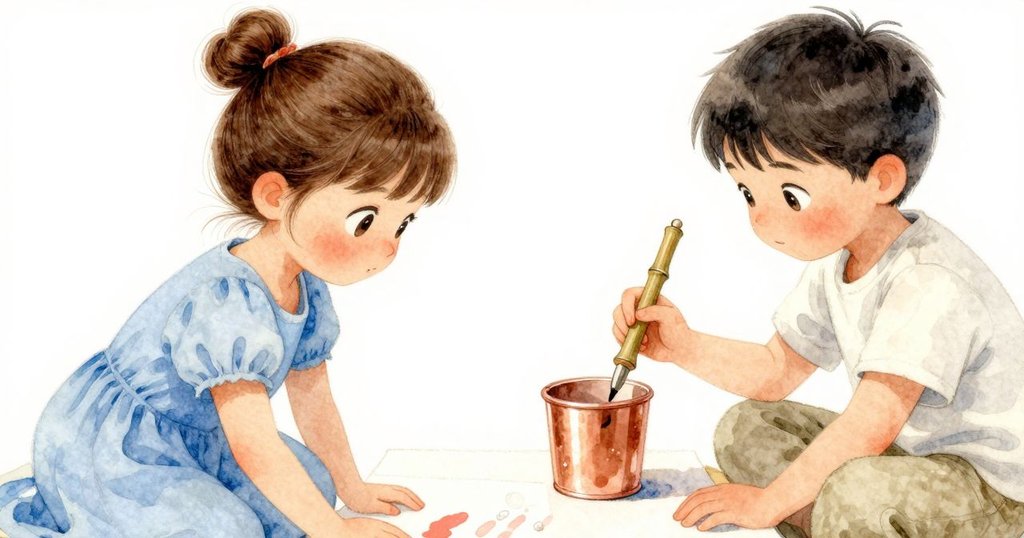 威拉的手操作竹製觸筆及銅杯中的流蠟，明亮光線下細緻展現工具與質感