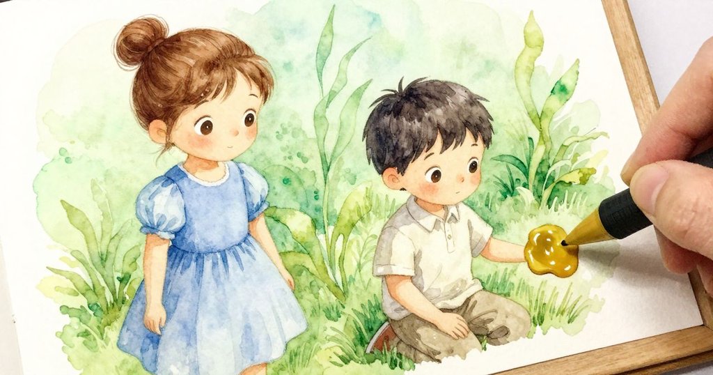 畫面中展現金色蠟滴凝固於棉布上，竹觸筆旁木框映出細膩反光，柔和光線突顯藝術細節