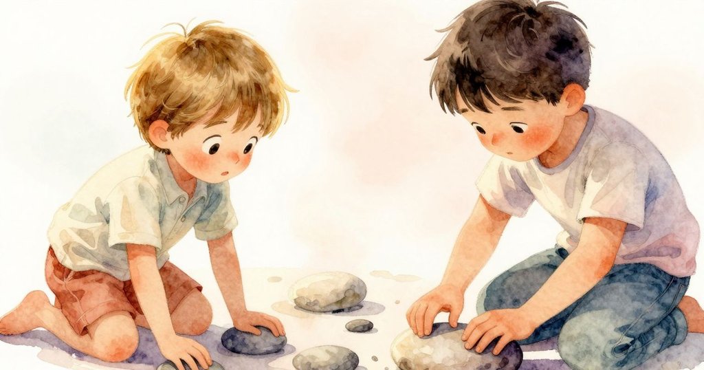 拉菲用力按壓最後一顆石，巴西爾微笑凝望，溫暖石板鋪就平滑道路，留住一天努力成果。