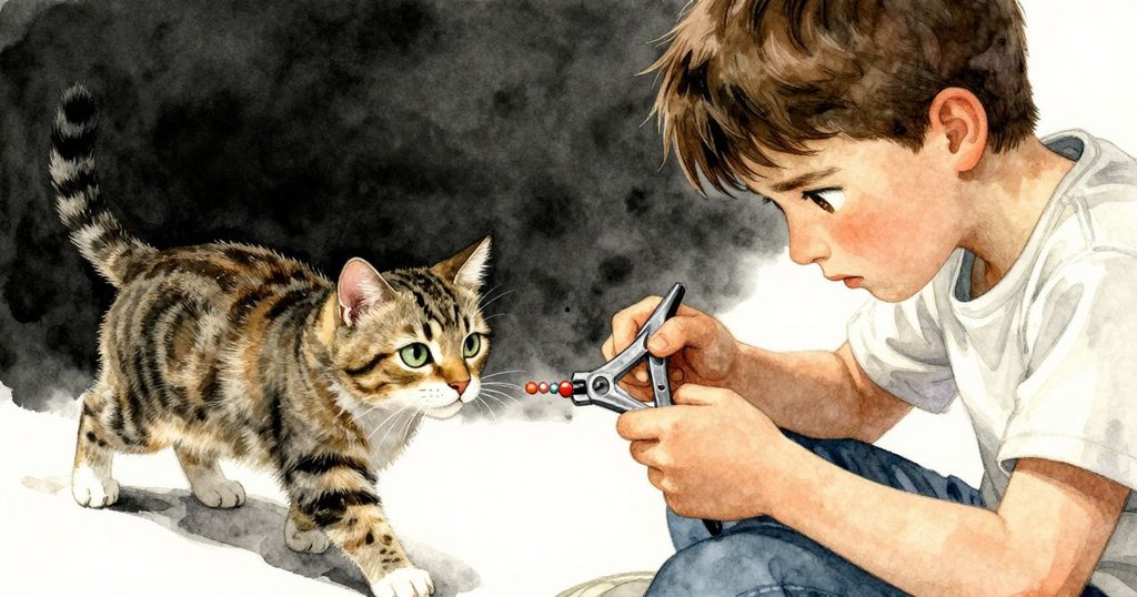 迪恩緊盯木板夾調整，膠水滴動滑落，神情堅定，旁邊花貓好奇注視，捕捉工藝關鍵時刻