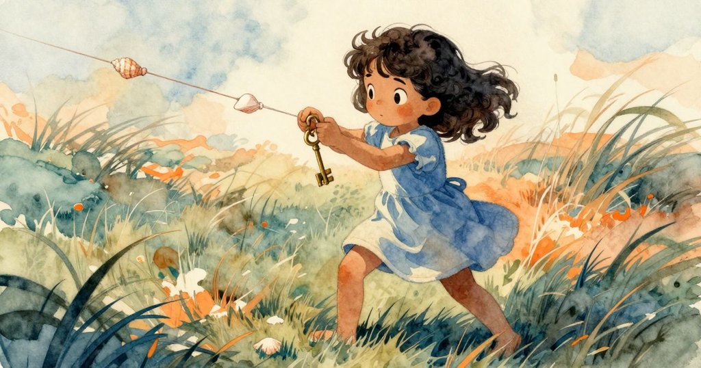 哈勒充滿決心, 將銅鑰綁在海螺繩上, 海螺隨風輕擺並敲擊湯匙發出清脆聲, 戶外景致寧靜, 故事圓滿落幕