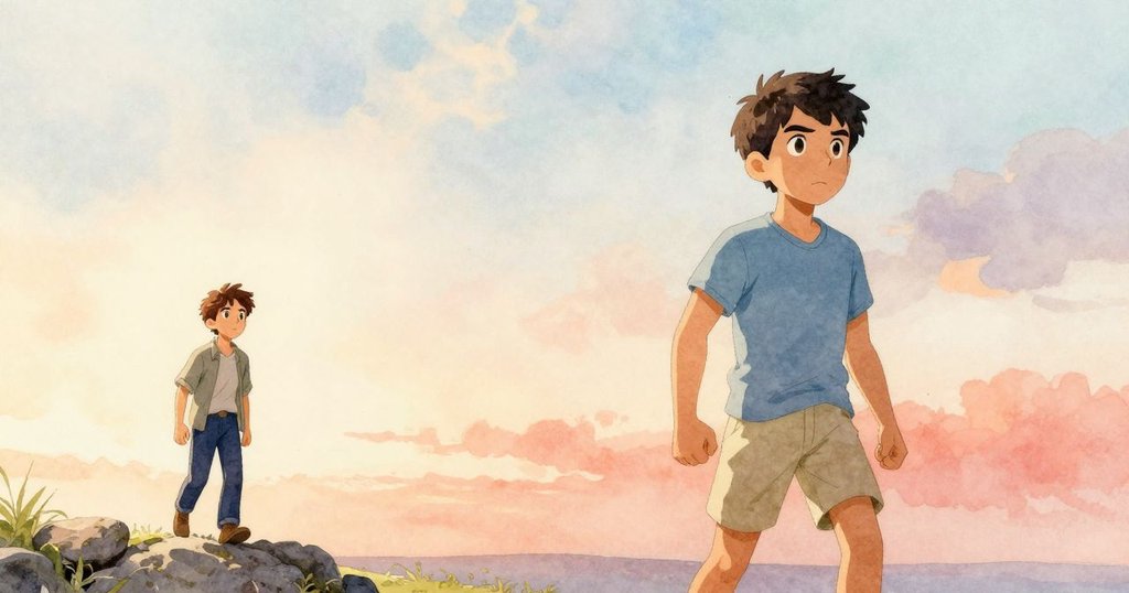 Dashiel終於踏上遠石，充滿勝利與釋然，Orion在背景吹口哨讚許，故事由開頭到結局展現冒險與新希望