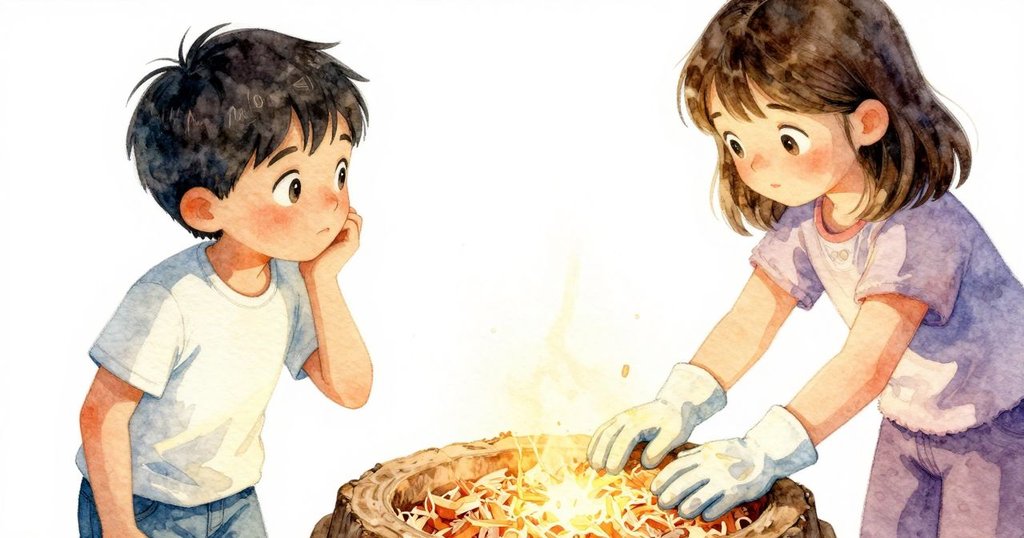 奧斯溫伸手仔細觸摸櫃台上粗糙的木屑，柔和光線投下細膩影子，細節感十足，故事進入發展