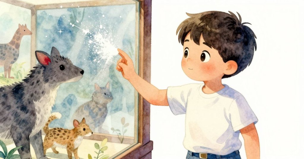 奧斯溫輕抹倉鼠展示玻璃，細微粉末隨動作飛揚，近鏡頭捕捉動作細節，情節進入高潮