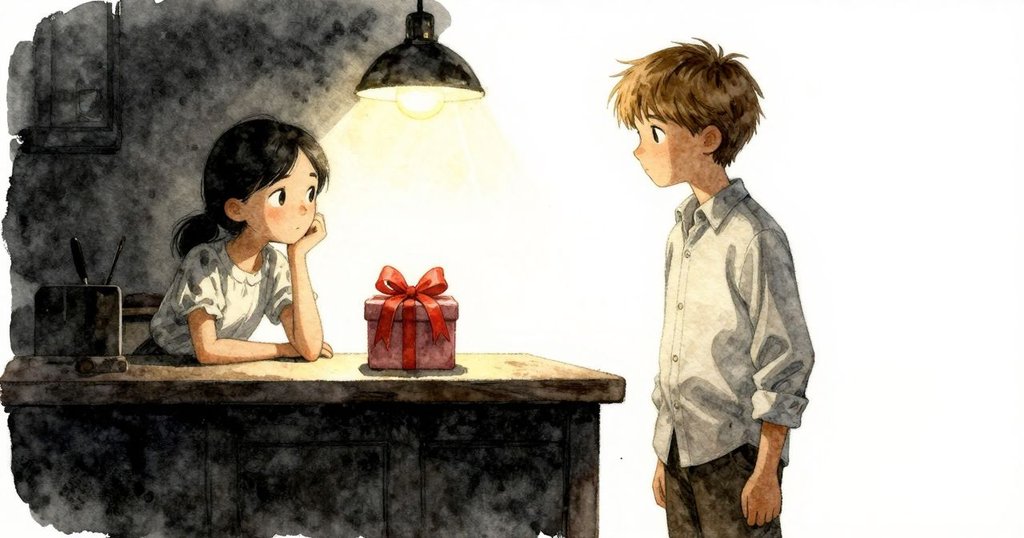 溫德坐於台前略帶微笑休憩，整齊禮盒及銀帶相伴，雅絲敏注視關懷，情節漸入結局寧靜