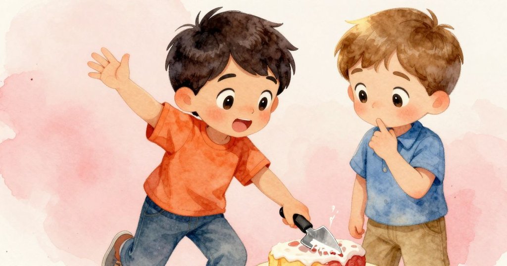 近距離展示塑膠切蛋糕器上蠟珠與糖霜痕跡,細膩呈現出用心切蛋糕的故事與溫暖氛圍