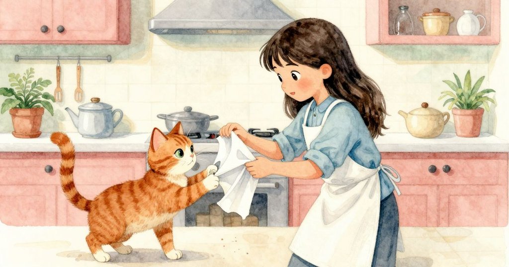 第八張可麗餅破裂，Marisol將破損可麗餅輕推向貓盤，臉上流露失望與堅定，貓咪注視情深，故事高潮中