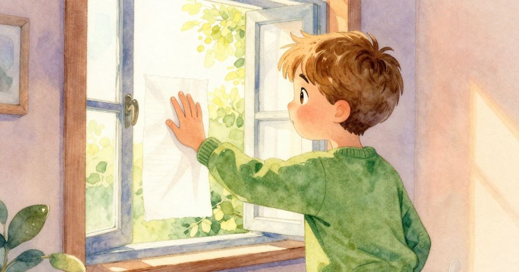 希諾出現在窗邊，輕輕按壓床單，窗外透過柔和陽光顯現出麵包房的溫暖氣息，室內氣氛舒適