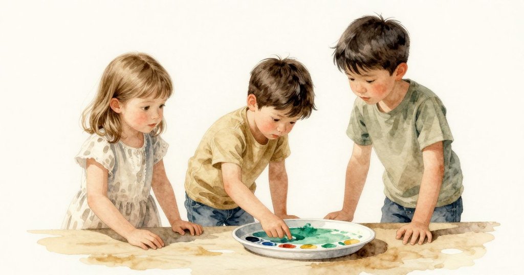 最終作品完成後，Rafe 與 Halle 退後，桌上翠綠色畫盤達到邊緣，現出靜謐的成就和溫馨氛圍