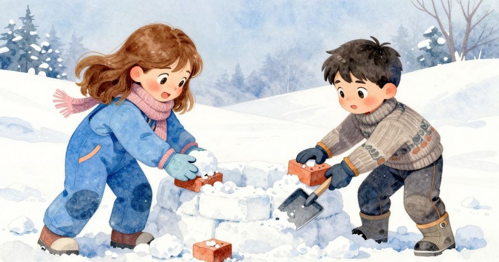 阿爾瑪與芬恩合作修建雪堡牆,阿爾瑪舀取濃密雪塊,芬恩拿著鏟子輔助,充滿決心與合作精神