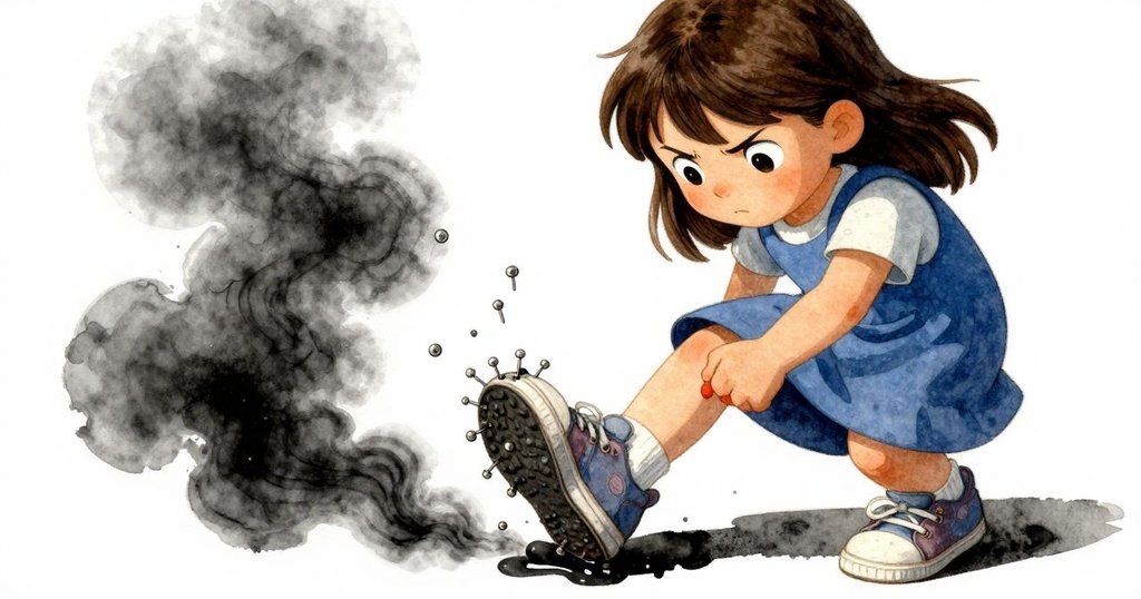 黛芬用沾膠鞋猛踩光滑地面，釘子瞬間附著鞋底，定格動作展現驚訝與堅定，地面反射金屬光芒