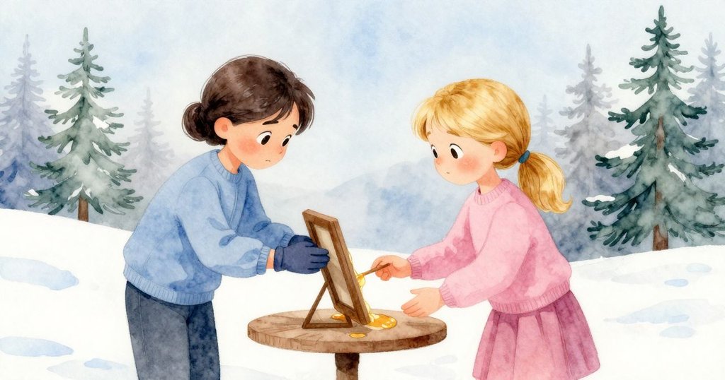 Tatiana輕柔將蜂蜜框放回支架，Joelle細緻速寫，整個房間呈現安靜平衡的溫馨結局，氛圍寧靜。