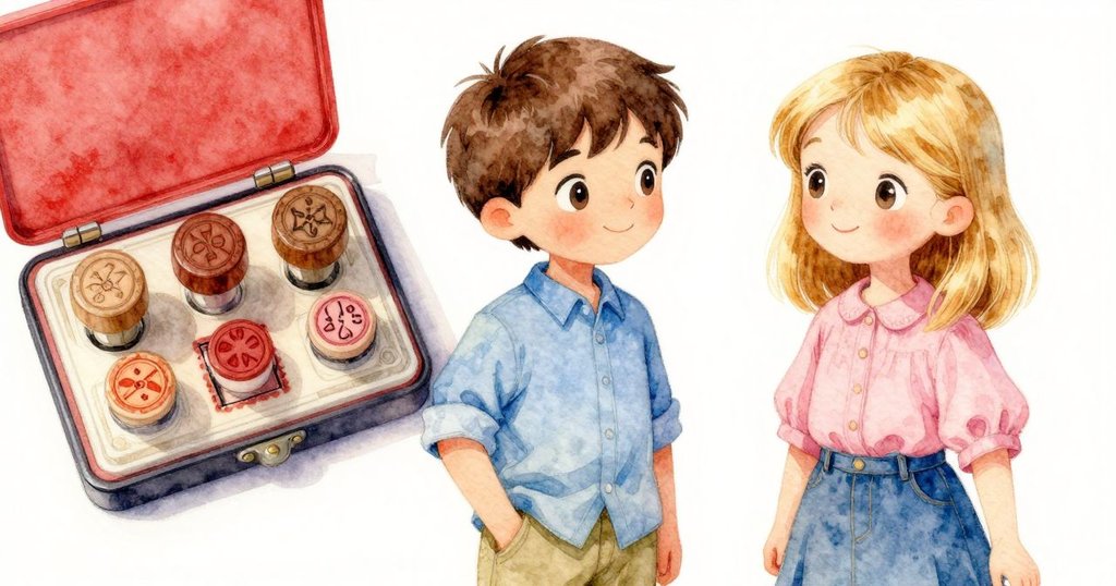 展示印台的特寫鏡頭，呈現燈塔、火車和博物館徽章三層印記，木製把手精緻，細節豐富