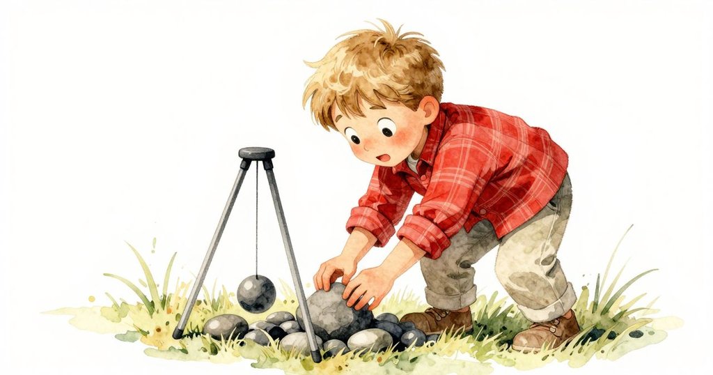 Wilder用鵝卵石調整三腳架，低角度拍攝展示他的創意與堅定眼神，同時捕捉到搖擺中的瓶子。