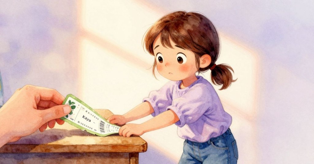 Kaya 回到桌前發現橡皮圈和筆數量錯誤，特寫手拉出飄動半票的瞬間，神情疑惑，物品細節清晰。