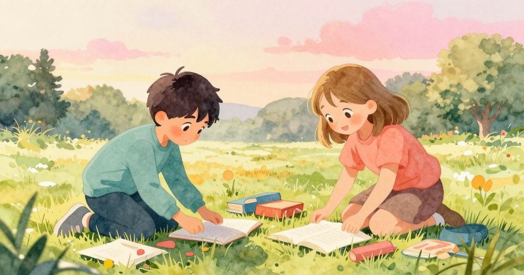 在柔和午後光線下，Ian與Opal共同整理散落物品，一滴檸檬水沿毛毯邊緩緩滑落，畫面靜謐卻暗示後續故事。