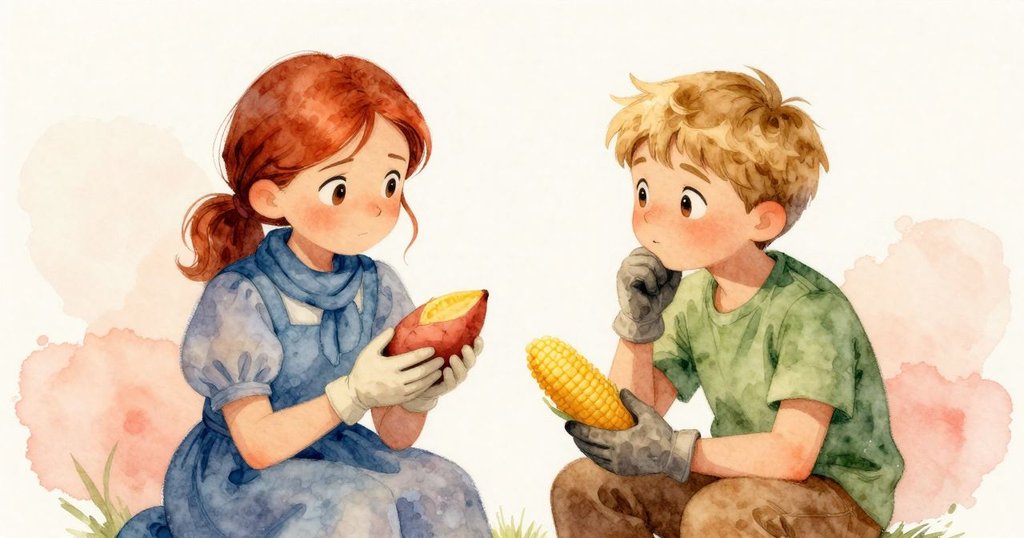 情節尾聲，Gemma捧著蒸甜薯，Remy呈上鋁箔玉米，燈光柔和溫暖，畫面充滿滿足與温馨感。