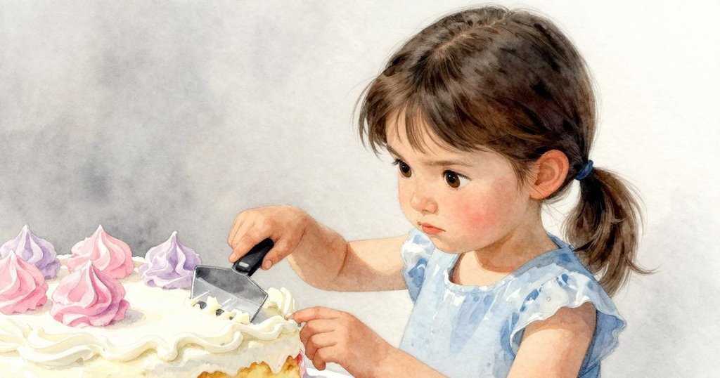 近距離展現蛋糕與刀具細節，蛋糕上柔和蠟線流動，細節豐富，充滿溫柔光線，情感細膩