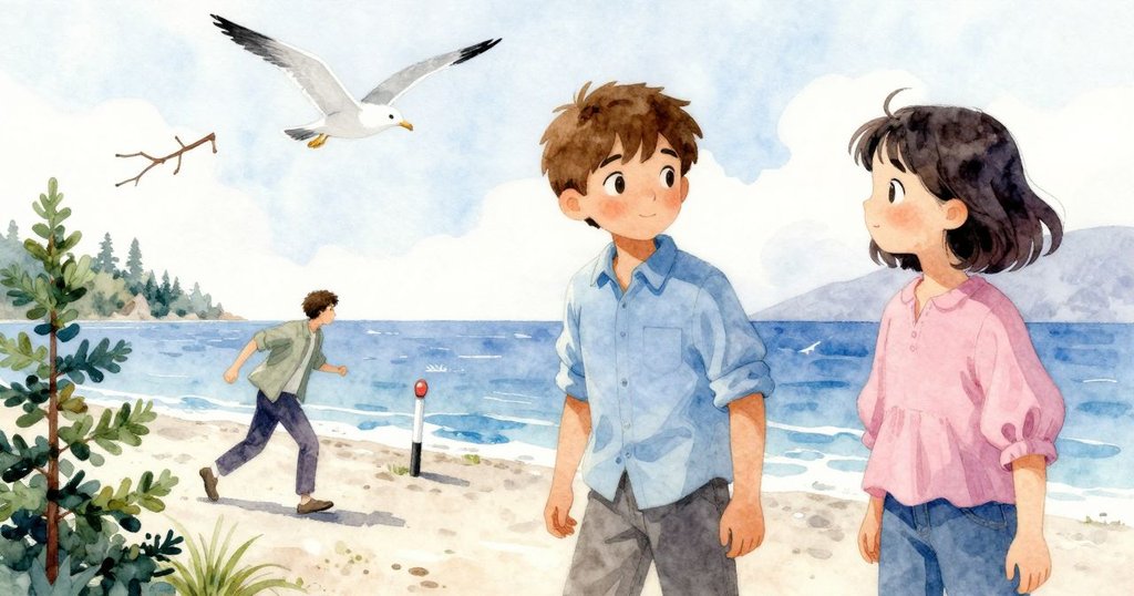 廣角畫面展現Joel退回觀察石，Giselle遠處記錄，海鷗高翔，楓枝飄過路標，暗示故事仍在延續。