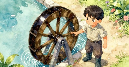 Sliding the Sluice Board Beside the Wooden Water Wheel