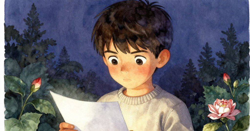 花店內Zephyr特寫面部與手持紙張及庭園花，神情堅定又略帶憂慮，背景呈現包裝台細節。