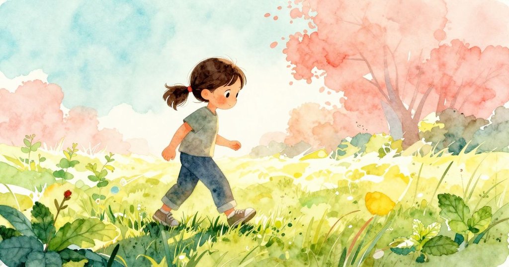 Hadley 踩在薄荷葉上釋放清新氣息,背景明亮,步石鋪就的小徑展開冒險起點