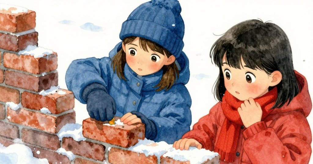 格里輕柔拔除偏位磚塊使牆面恢復平衡，哈蒂注視中流露滿足與寬慰，終結挑戰展現團隊默契