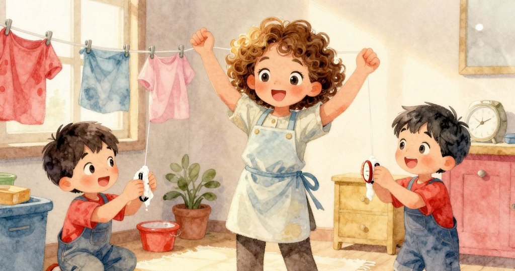 Poppy與Quinn在鄰室檢視膠水進展,旁邊計時器滴答作響,呈現出合作與探索的溫馨時刻