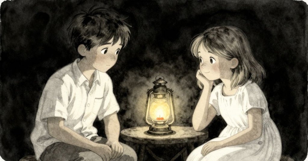 Inigo與Tara相視而笑,共欣賞完美茶葉盤,燈籠柔光映出微妙慶祝氣氛,情感交流溫暖而真摯