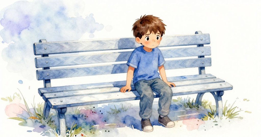 Erik 驚喜於完成的彩線圖案，遠景展現點綴草籽與玻璃珠的長椅，環境祥和充滿成就感